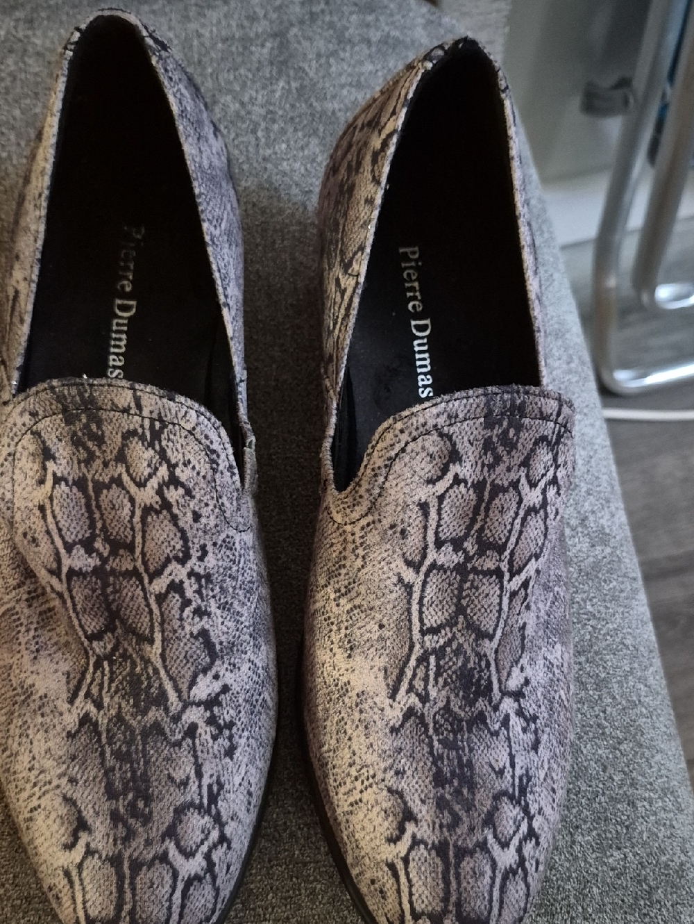 Pierre Dumas Snake-Print Slip-On Loafers in Beige and Black
